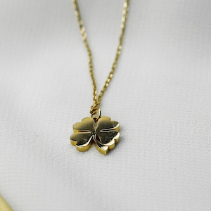 14K Solid Gold Clover Necklace, Dainty Four Leaf Clover Pendant, Yellow Good Luck Charm, Real Gold Minimalist Cute Necklace, Gift for Her