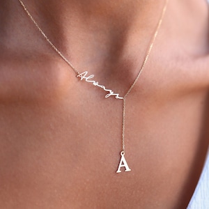 Colar com letra inicial Always Written em ouro 14K | Pingente em ouro maciço 14K | Colar com letra inicial personalizado | Presentes personalizados para ela