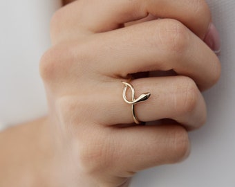 14k Gold Snake Ring, Gold Ring, Minimalist Gold Jewelry, Serpent Ring, Stackable Rings, Gifts for Her