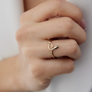 14k Gold Snake Ring, Gold Ring, Minimalist Gold Jewelry, Serpent Ring, Stackable Rings, Gifts for Her