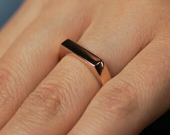 14K Solid Rose Gold Line Thick Ring, Flat Cut Ring, Geometric Bold Ring, Dainty Minimalist Gold Ring, Delicate Stacking Ring, Gift for Her