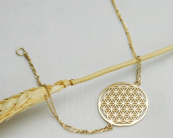 14K Solid Gold Flower of Life Bracelet, Minimalist Jewelry, Floral Medallion Wristband, Symbol of Perun, Delicate Bracelet, Gift for Her