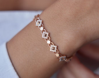 1.20 Ct E SI Real Diamond 14 K Rose Gold Bracelet, Designer Bracelet, Elegant Diamond Bracelet