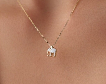 14K Solid Gold Elephant Necklace, Dainty Gold Pendant, Animal Necklace, Minimalist, Gift for Her