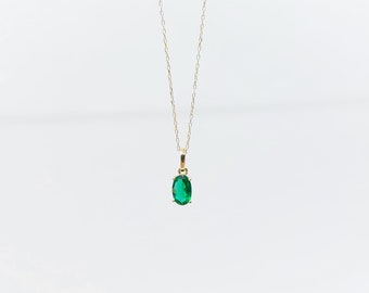 14K Gold Green  Emerald Stone Necklace | Jewelry For Healing, Fortune Accessory, Dainty Necklace, March&Pisces Birthstone, Gift For Her