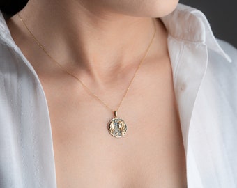 14K Gold Gemini Coin Pendant: Astrological Zodiac Necklace