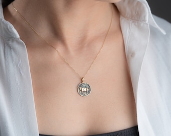 14K Gold Taurus Coin Pendant: Astrological Zodiac Necklace