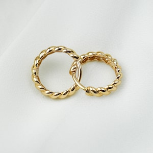 14K Gold Twisted Hoop Earrings: Braided Huggies, Dainty Wrap