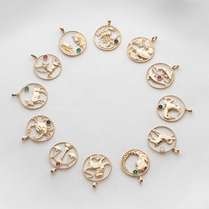 14K ゴールド 天秤座ペンダント ルビー ジルコン付き 星座チャーム 天体バランスネックレス