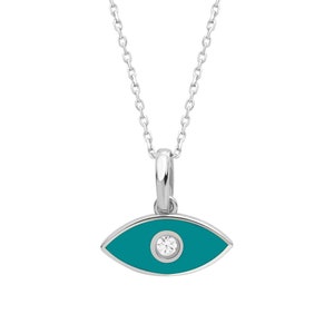 14 K Solid Gold Evil Eye Necklace - Minimalist Necklace - Evil Eye Pendant - Turquoise