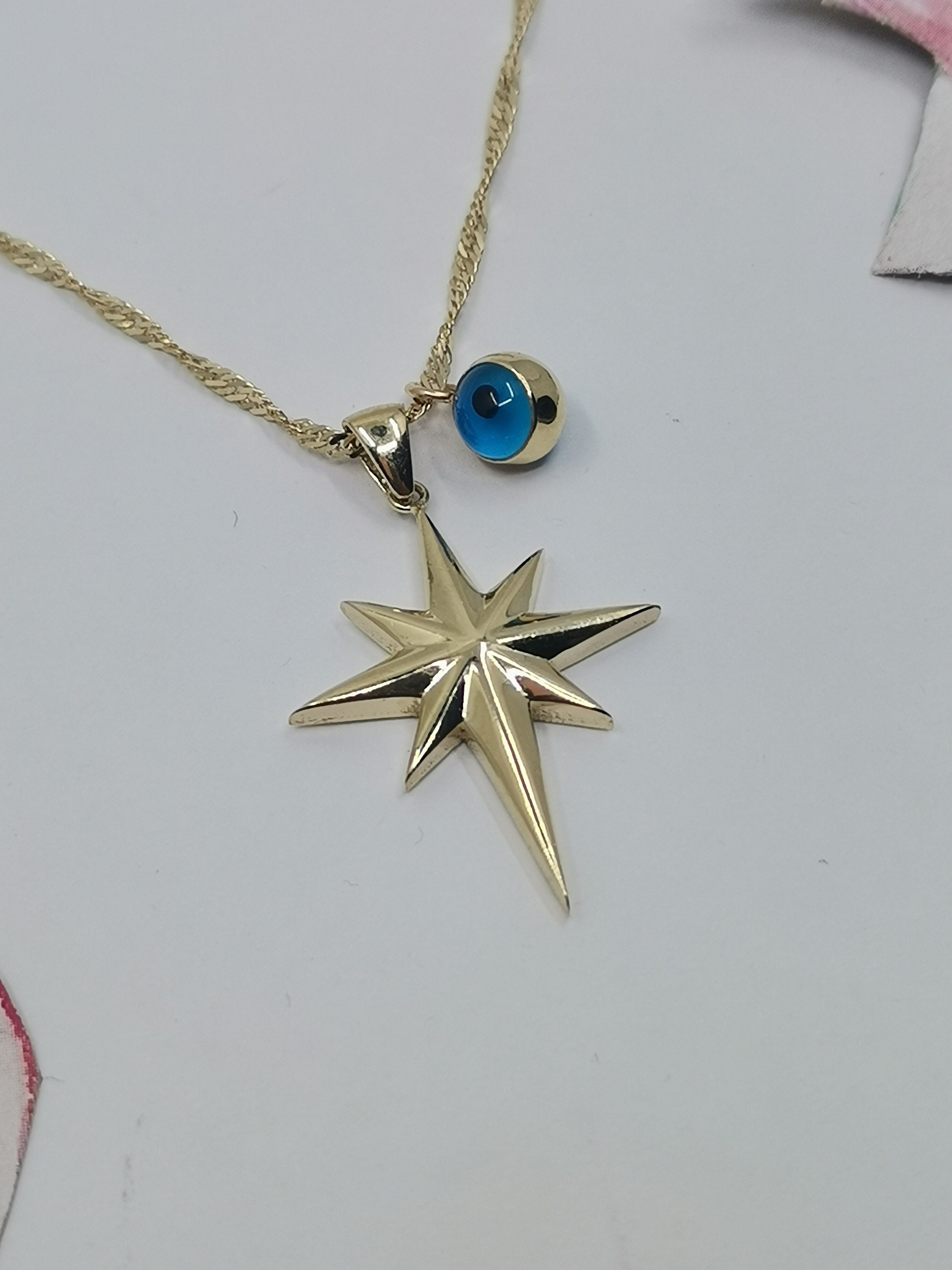 14K Solid Gold Polar Star Necklace, Polar Star, Evil Eye Polar Star Necklace, Minimalist Necklace, Jewelry, North Star