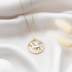 14K Gold Aries Pendant with Zircon Stone | Astrological Horoscope Charms | Celestial Aries Ram Necklace