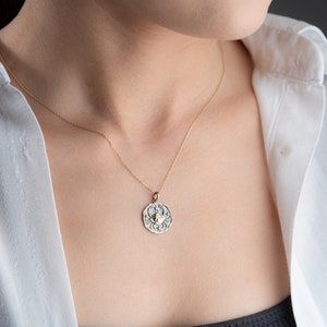 14K Gold Double-Sided Cancer Coin Pendant, Zodiac Charm, Celestial Crab Necklace