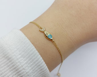 Fish Bracelet, 14k solid gold animal bracelet, Minimalist Animal Bracelet, Sea Lover Gift, Christmas Gift, Dainty initial Fish Bracelet