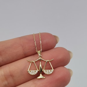14k Solid Gold Libra Pendant Necklace, Scales of Justice Necklace, Zodiac Necklaces