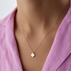 14K Solid Gold Four-Leaf Clover Necklace: Minimalist Lucky Charm