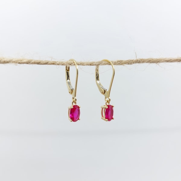 Ruby Hoop Earrings, 14k Solid Gold Earrings, July Birthstone, Gift For Her, Bridesmaid Gift, Birthday Gift, Christmas Gift.