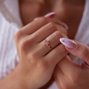 14k Solid Gold Star Ring with Zircon: Dainty Stackable Ring