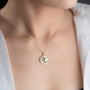 14K Gold Aquarius Coin Pendant: Astrological Zodiac Charm
