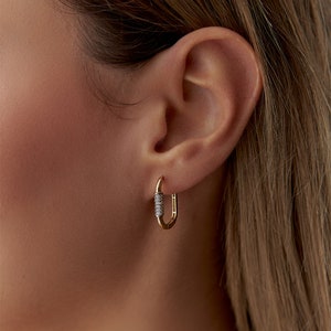 14 K Solid Gold Dainty Paperclip Ohrringe, alltägliche Ohrringe