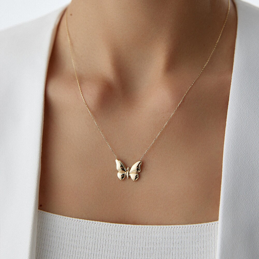 Minimal Butterfly Necklace in 14K Gold