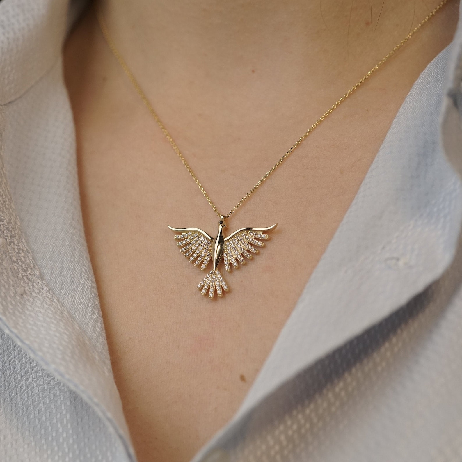14K Gold Phoenix Necklace Etsy
