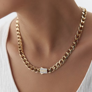 14 K Solid Gold Designer Cuban Necklace, 9 mm Gold Cuban Chain Necklace