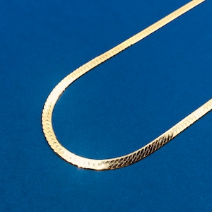 14K Solid Gold Snake Chain Necklace: Herringbone Style