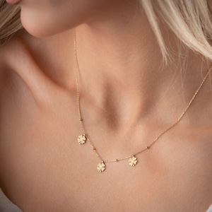 14K Solid Gold Clover Necklace: Dainty Four Leaf Pendant