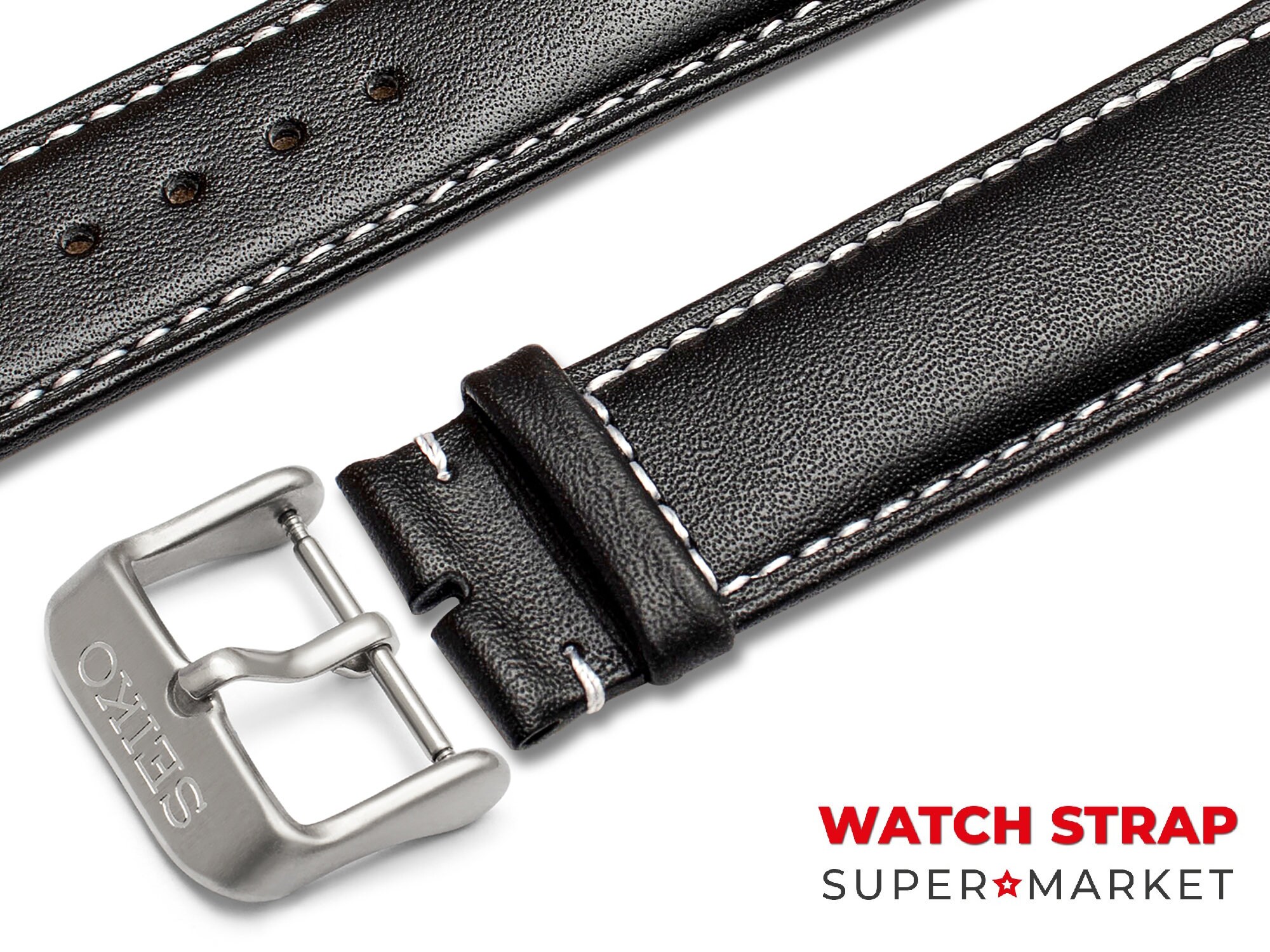 For SEIKO Watch Genuine Calf Smooth Leather Flat BLACK Strap - Etsy  Australia