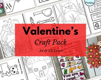 Valentine Activity Printables, Colouring Pages, Cards and Bookmarks, Wordsearches, Craft Tutorial - Instant Download