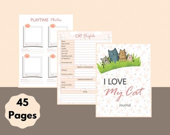 I Love My Cat Journal  and Planner pdf digital download | Pet Planner Includes vet records, photos opportunities, task sheets, etc