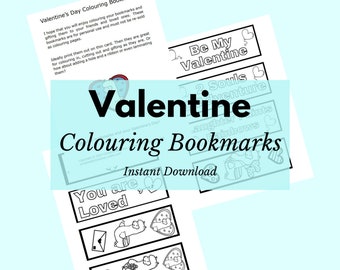 Printable Colouring Bookmarks for Valentine Day kids craft activities kids coloring - Instant Download