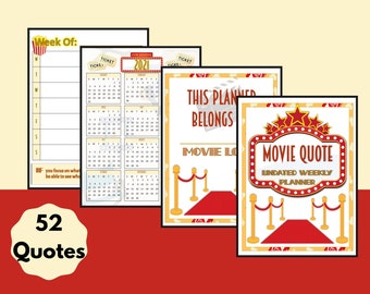 Movie Themed Planner with 52 Quotes | Printable Instant digital download.