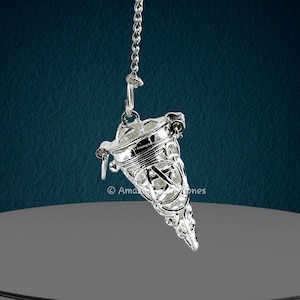 Silver Metal Pendulum Divination Tools for Energy Healing, Openable Cone Chamber Silver Dowsing Pendulum, Metaphysical Gift (Free Pouch)