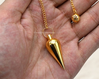 Brass Dowsing Pendulum, Classic Cone, Energy Healing (Free Pouch)