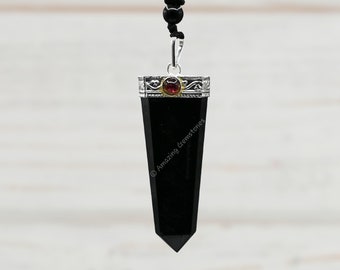 Shungite Raw Crystal Boho Necklace Pendant for Women Men, Shungite Stone Pencil Pendant Protection Crystal Necklace (Free Velvet Pouch)