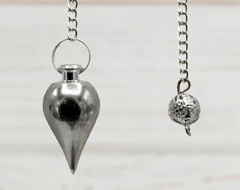 Silver Metal Pendulum Divination Tools for Energy Healing, Small Classic Cone Silver Dowsing Pendulum, Metaphysical Gift (Free Velvet Pouch)
