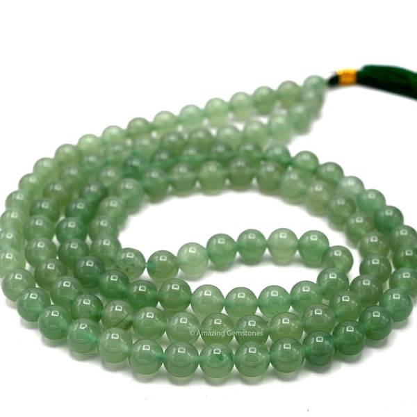 Green Aventurine Mala Prayer Beads Necklace, Healing Crystal Meditation Japa Mala, Natural 108 Buddhist Mala Necklace (Free Velvet Pouch)