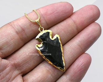 Zwarte obsidiaankristal pijlpunt hanger ketting, helende sieraden