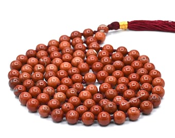 Handmade Red Jasper 108 Mala Beads, Prayer Necklace