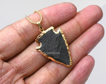 Collier pendentif pointe de flèche en cristal d'agate noire, bijoux faits main