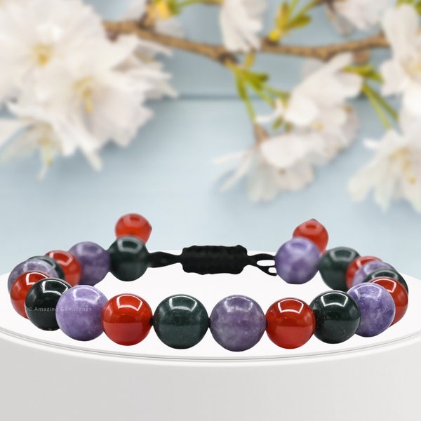 Menopause Healing Crystal Stone Bracelet With Bloodstone Lepidolite Carnelian Beads, Protection Bracelet, Gift for Her (Free Velvet Pouch)