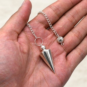 Silver Metal Pendulum: Cone Dowsing Tool, Energy Healing (Velvet Pouch)