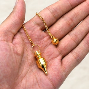 Metal Pendulum Divination Tools for Energy Healing, Long Point Chamber Gold Dowsing Pendulum, Metaphysical Gift (Free Velvet Pouch)