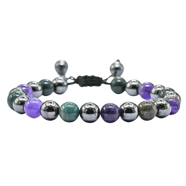 Blood Pressure Control Crystal Bracelet With Bloodstone, Amethyst and Hematite Bead, Protection Bracelet for Woman (Free Zip Lock Pouch)