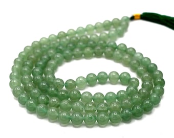 Green Aventurine Mala Necklace, 108 Prayer Beads, Handmade Japa Mala
