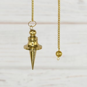 Metal Pendulum Divination Tools for Energy Healing, Long Point with Disc Golden Dowsing Pendulum, Metaphysical Gift (Free Velvet Pouch)