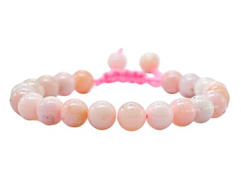 ピンクオパールクリスタルブレスレット：手作りの調節可能な宝石ビーズ