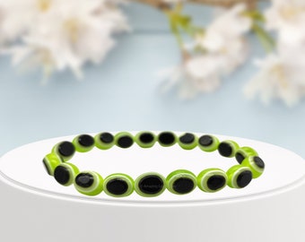 Grünes Evil Eye Perlenarmband, Heilkristall, Schutz
